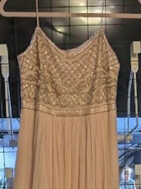 BCL5 Champaign Beaded Bodice Chiffon Maxi Dress